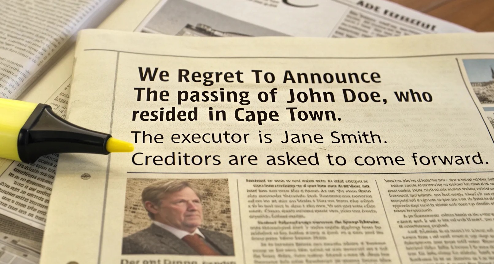 Deceased estate advert in the newspaper calling for creditors to come forward