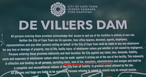 City of Cape Town indemnity wording for the De Villiers Dam
