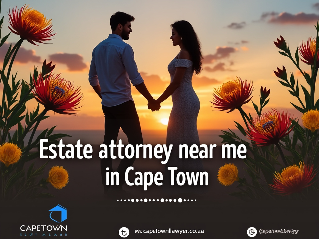 Estate attorney near mext - capetownlawyer - text on screen as couple holds hands while sun sets