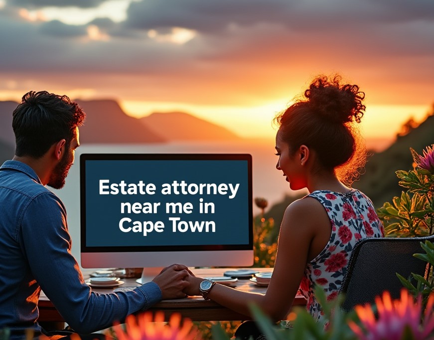 Couple searching on computer for an estate attorney near me in Cape Town