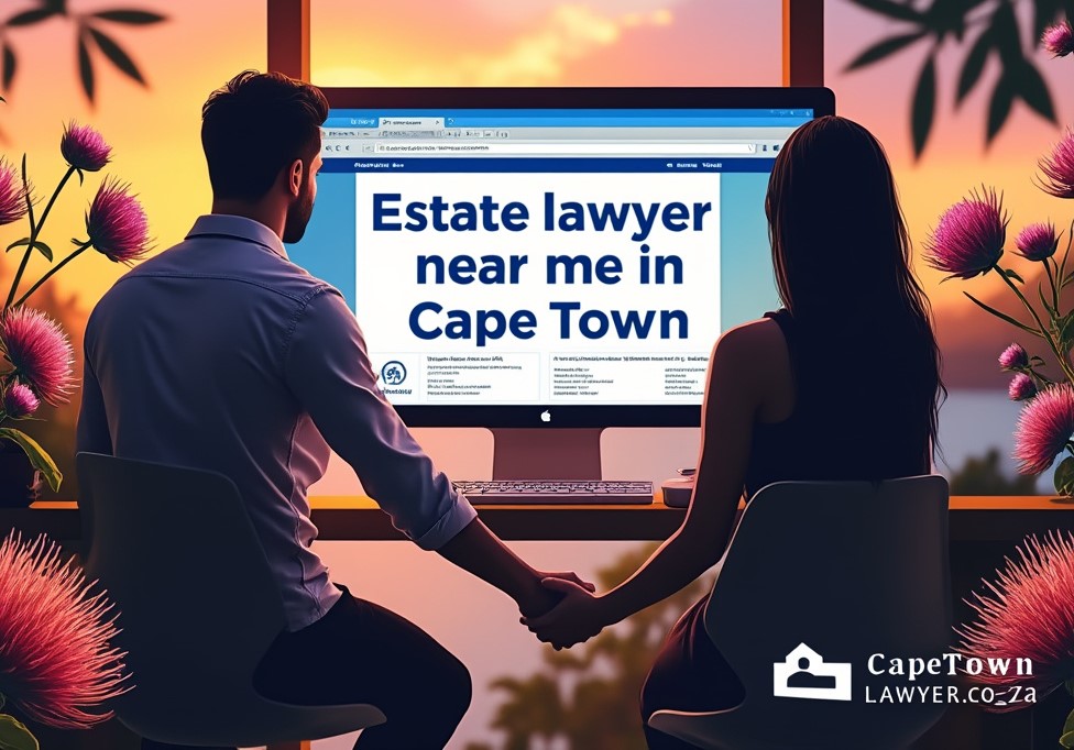 Couple searching for an estate lawyer near me in Cape Town, as the sun sets 
