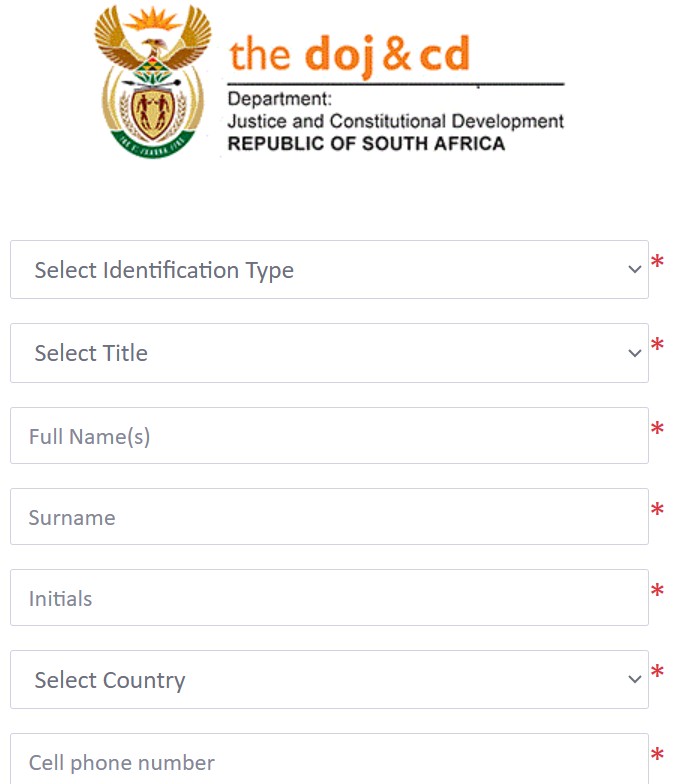 Inputs to register as a user to report a deceased estate