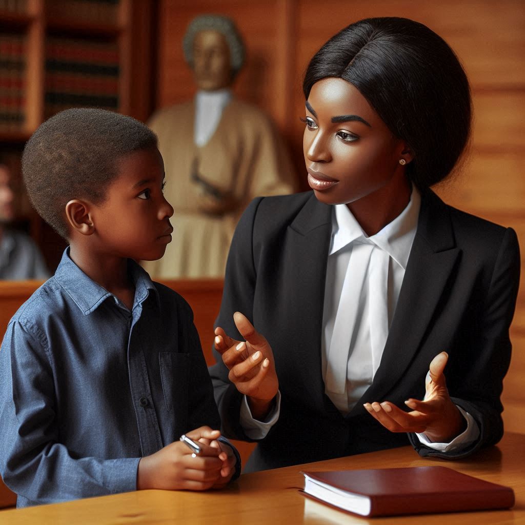 Lawyer and child discussing