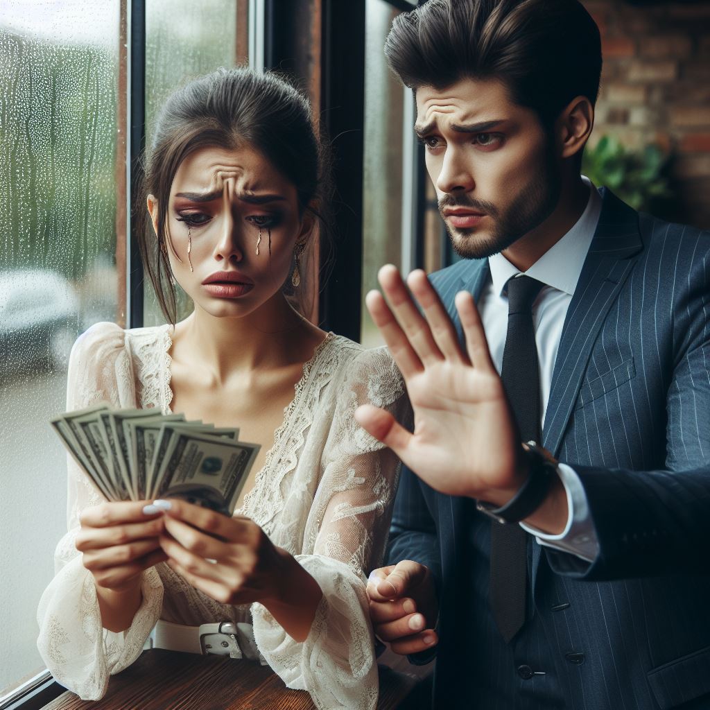 Lawyer refusing to accept cash from a lady