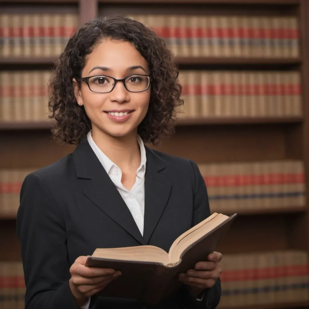Candidate attorney standing and holding a book open