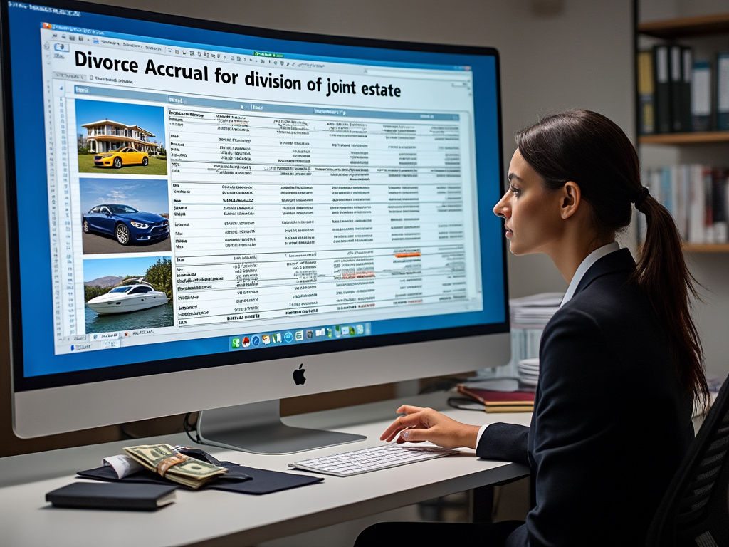 Divorce accrual for division of joint estate - on computer screen