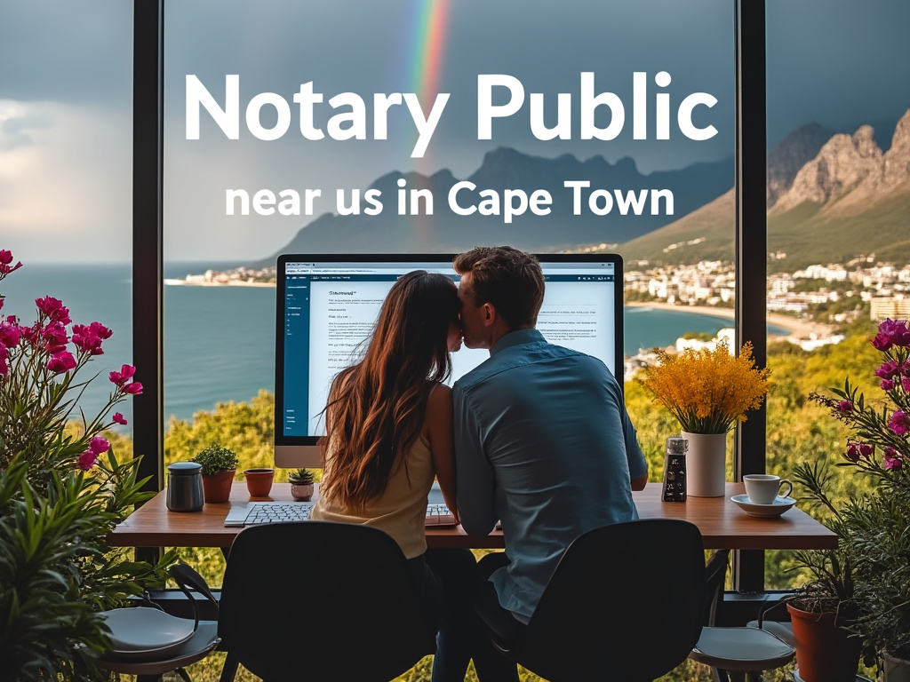 Notary Public near us in Cape Town - written on the sky; as a couple celebrate their engagement with a kiss