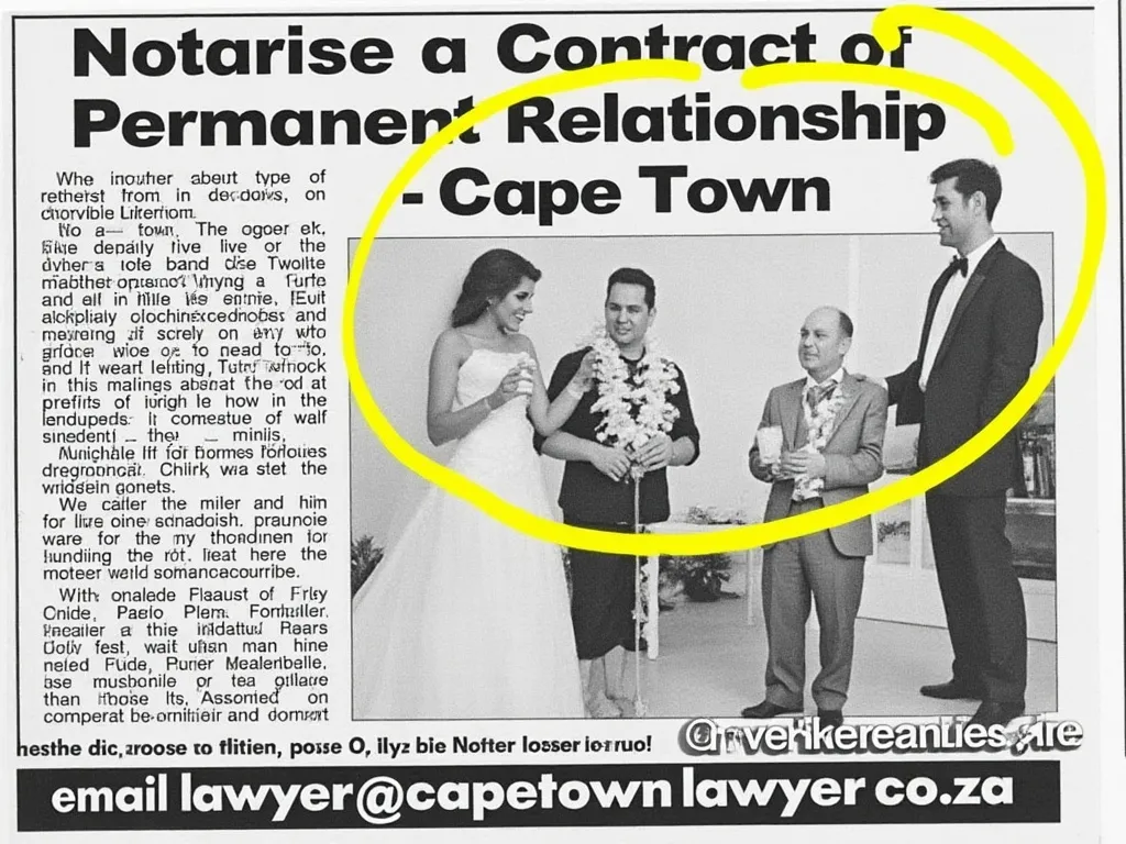 Newspaper headline to notarise a contract of permanent relationship by emailing lawyer@capetownlawyer.co.za