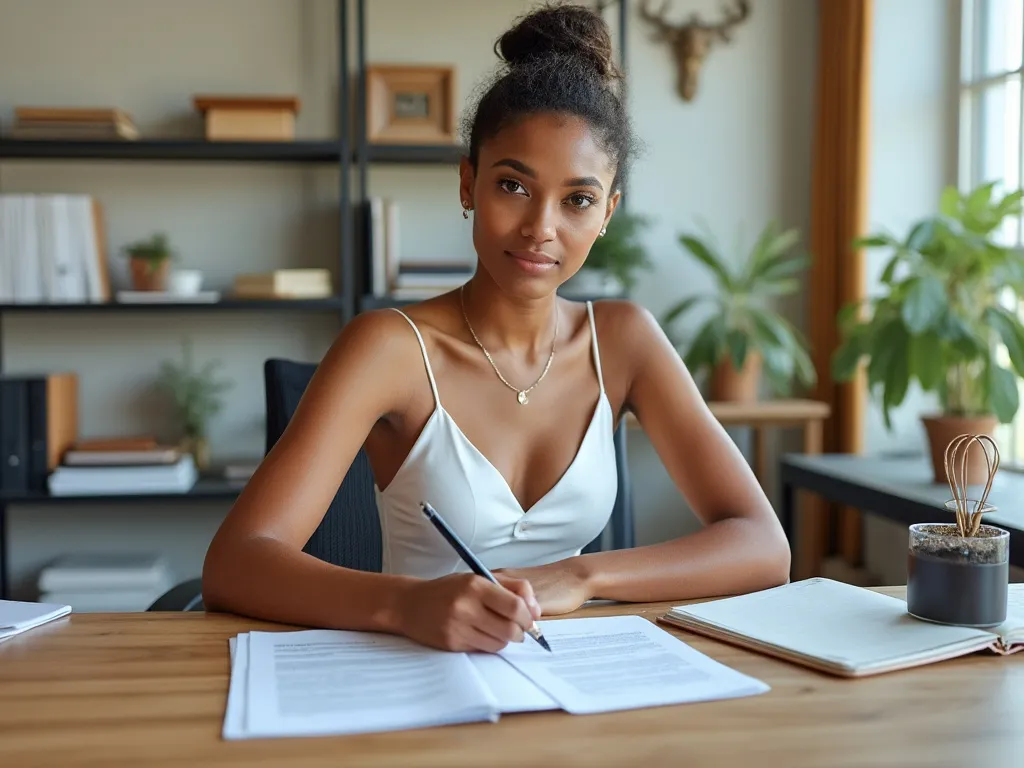 Notary at her desk and taking instructions
