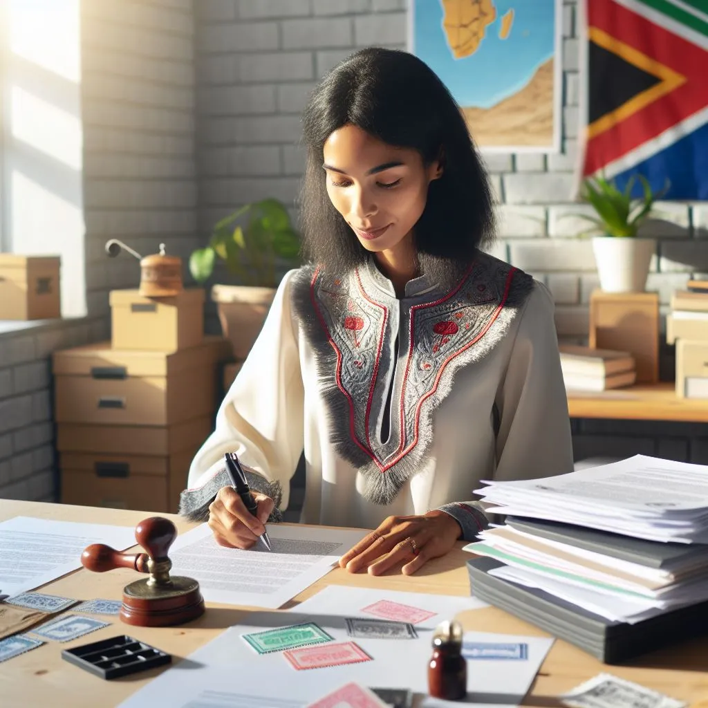 Notary with seal on desk authenticating a document