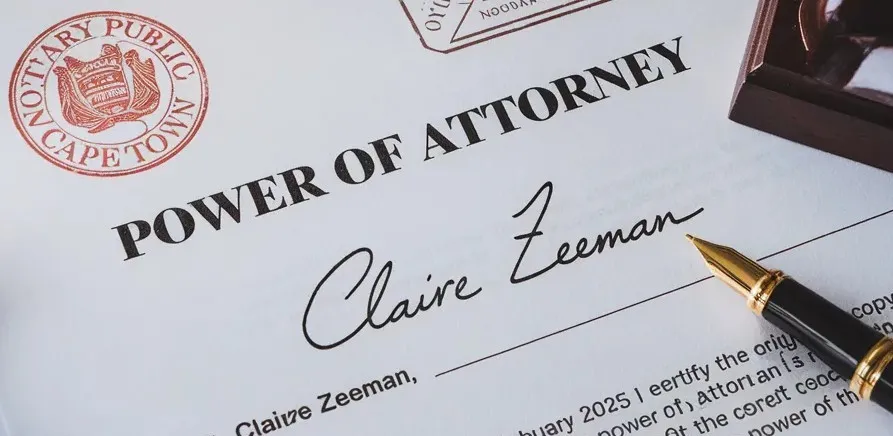 Document title POWER OF ATTORNEY with a stamp for a Notary Public Cape Town