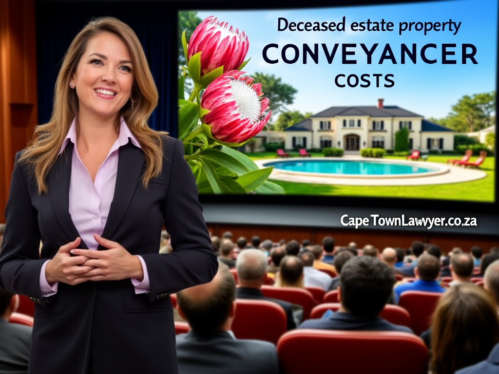 Estate lawyer presenting on Deceased estate property CONVEYANCING costs; representing capetownlawyer.co.za