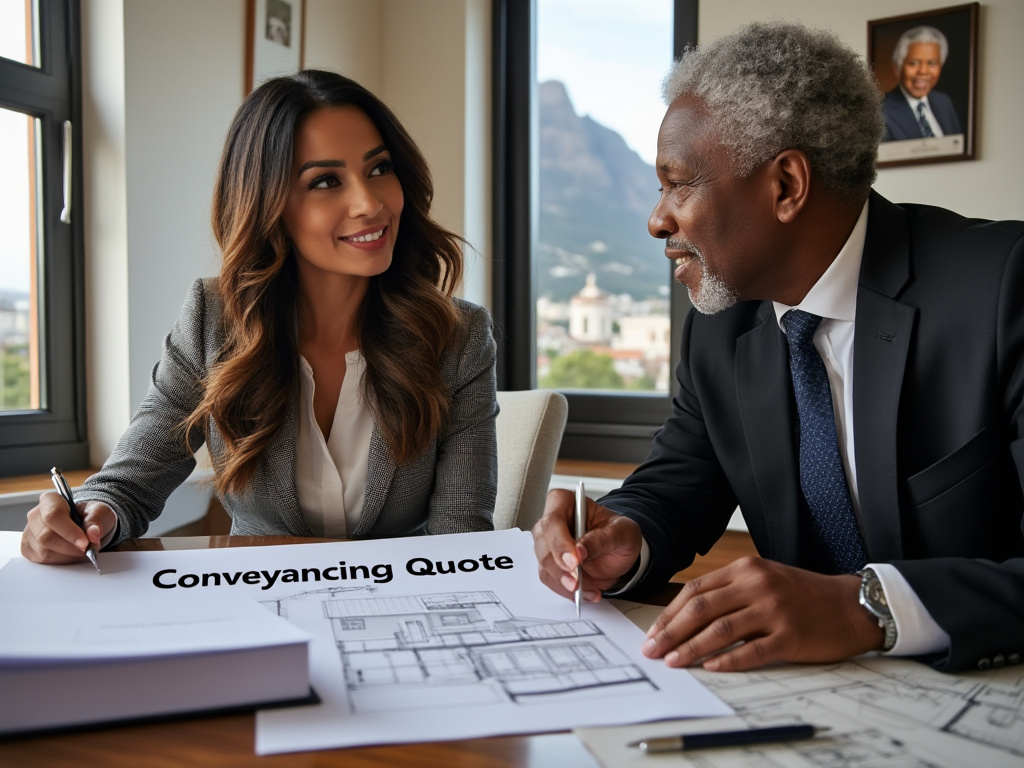 Conveyancing quote on table in front of conveyancing lawyer and property seller