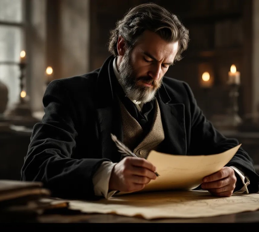 19th century conveyancer studying a title deed