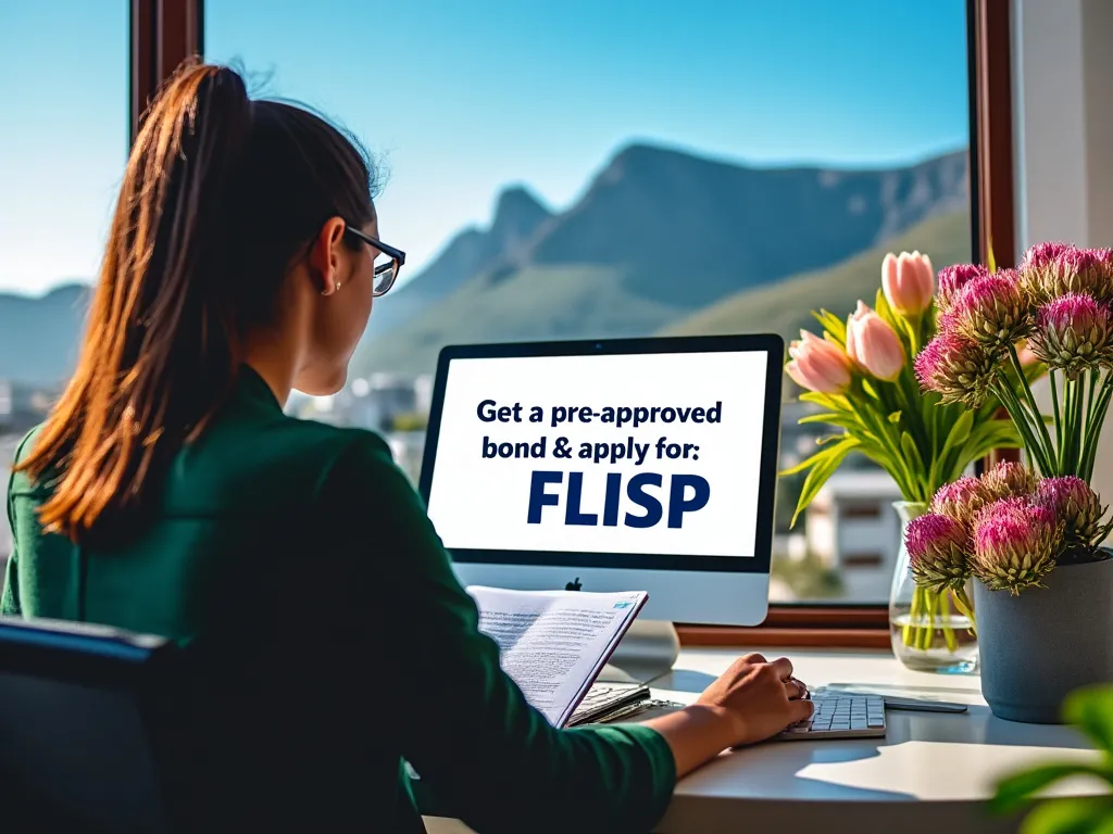 Computer screen says Get a pre-approved bond and apply for FLISP