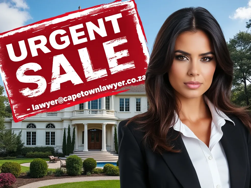 Property with URGENT SALE sign and photo of lawyer - lawyer@capetownlawyer.co.za