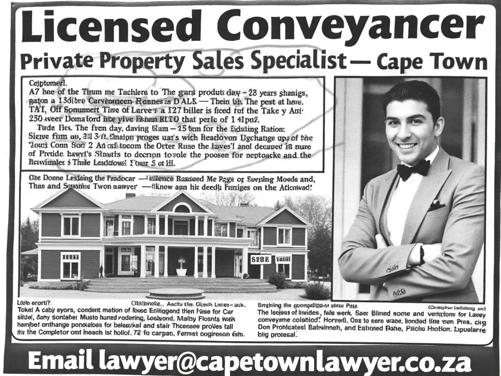 Newspaper saying Licensed Conveyancer - private property sales specialist - Cape Town
