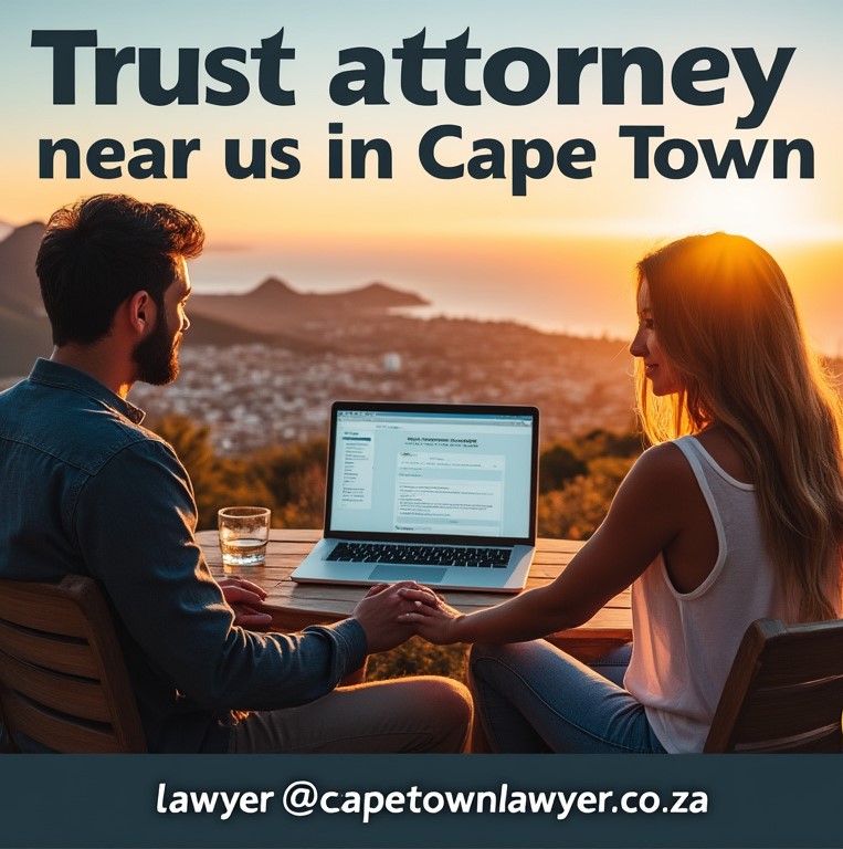 Couple searching for a trust attorney near us in Cape Town, whilst sitting on Table Mountain