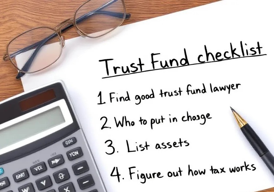 Trust fund checklist 1 Find good trust fund lawyer, 2 Who to put in charge, 3 List assets, 4 Figure out how tax works