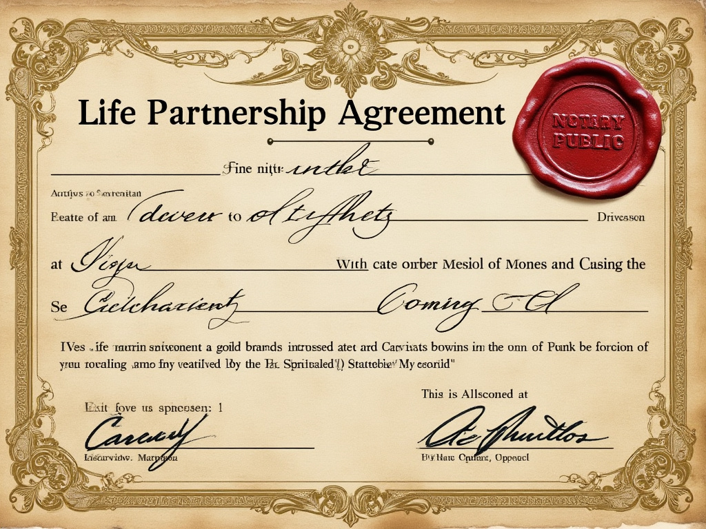 Life partnership agreement authenticated by a notary public with a stamp